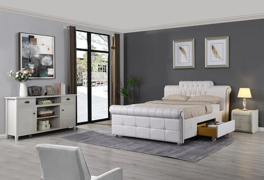 TIVONA Chesterfield Faux Leather Storage Bed