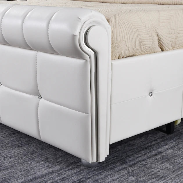 TIVONA Chesterfield Faux Leather Storage Bed