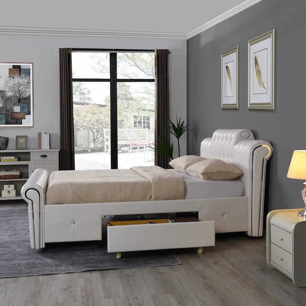 TIVONA Chesterfield Faux Leather Storage Bed
