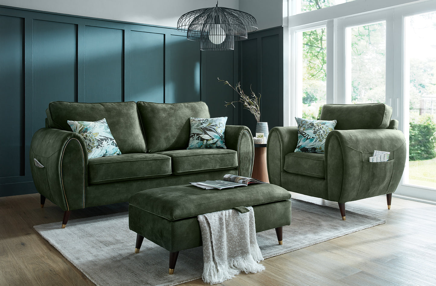 Denver 3-Seater Sofa & Armchair with Storage Pockets