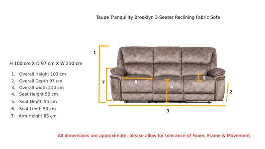 Milano 3-Seater Recliner Sofa - Taupe Fabric