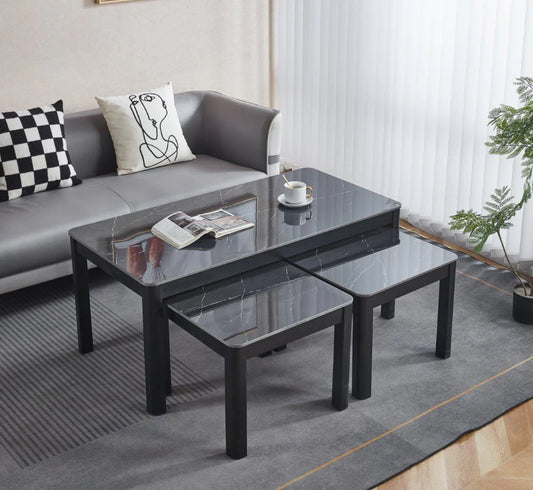 Modernique Ceramic Top Coffee Table with Side Tables (3-Piece Set)