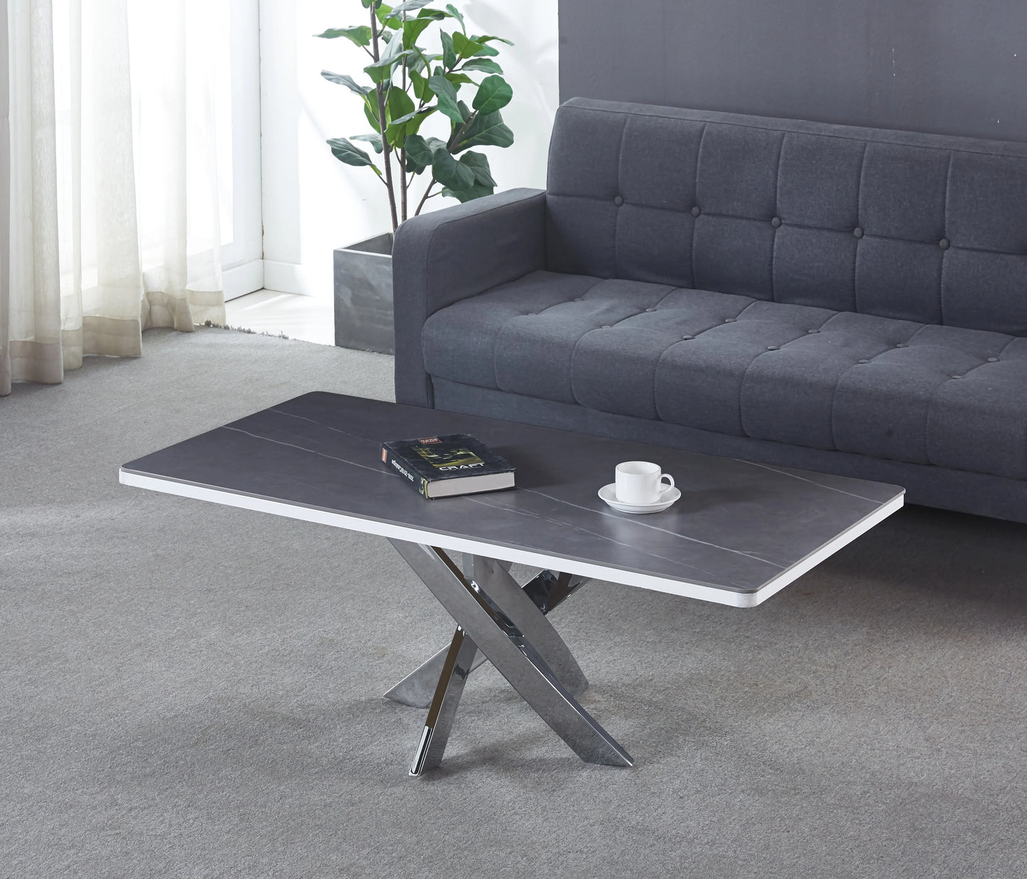 Fabio Italian Ceramic Coffee Table with Marble Top