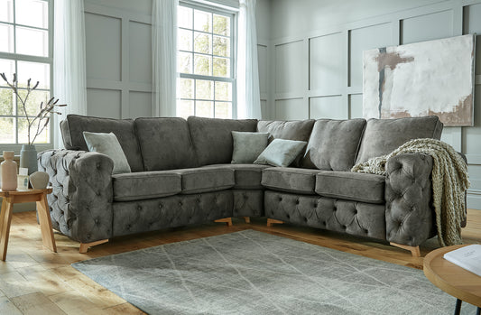 Gatsby Tufted Arm Corner Sofa in Grey