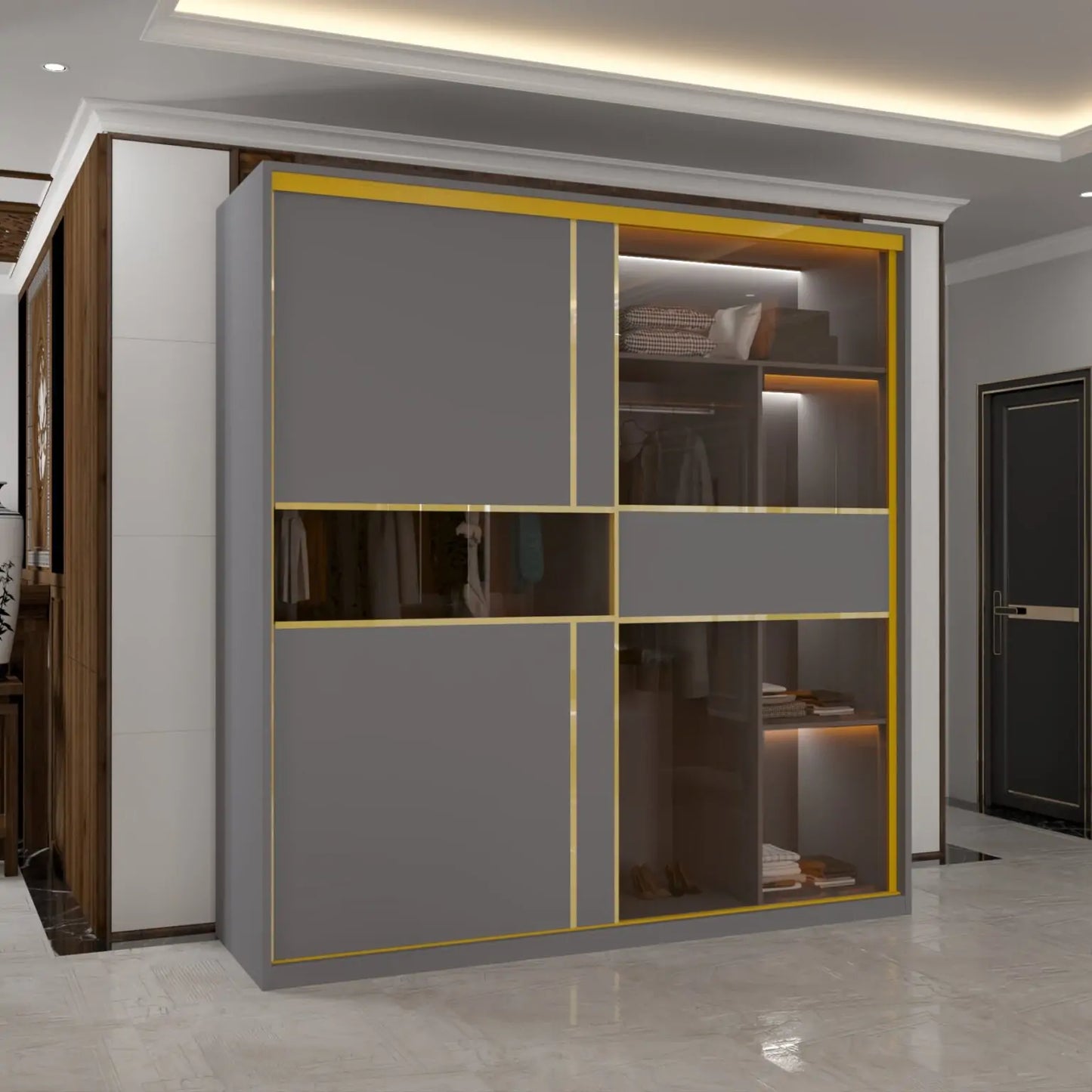 MDF Glass Sliding Door Wardrobe