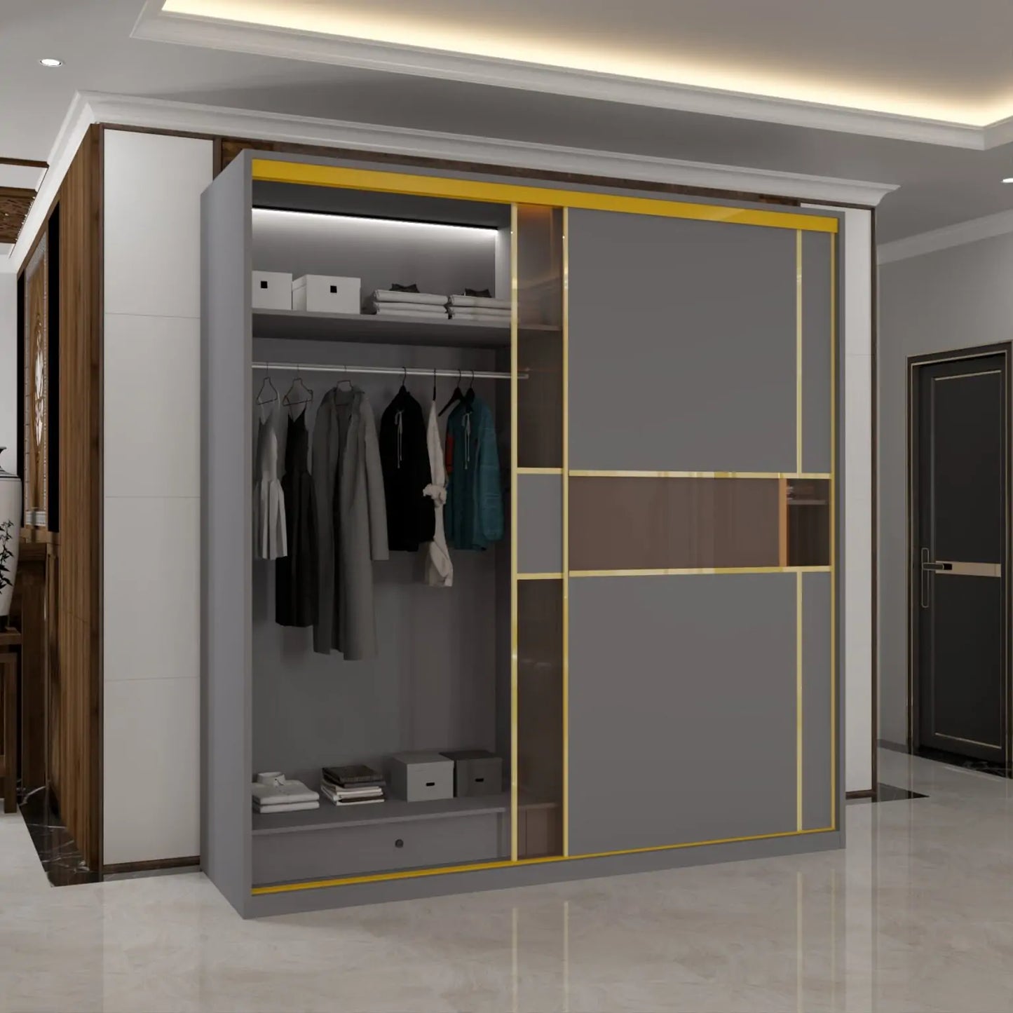 MDF Glass Sliding Door Wardrobe
