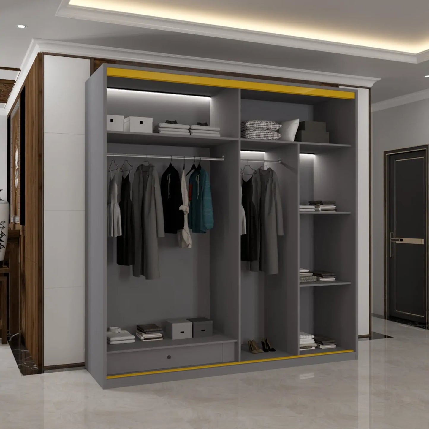 MDF Glass Sliding Door Wardrobe