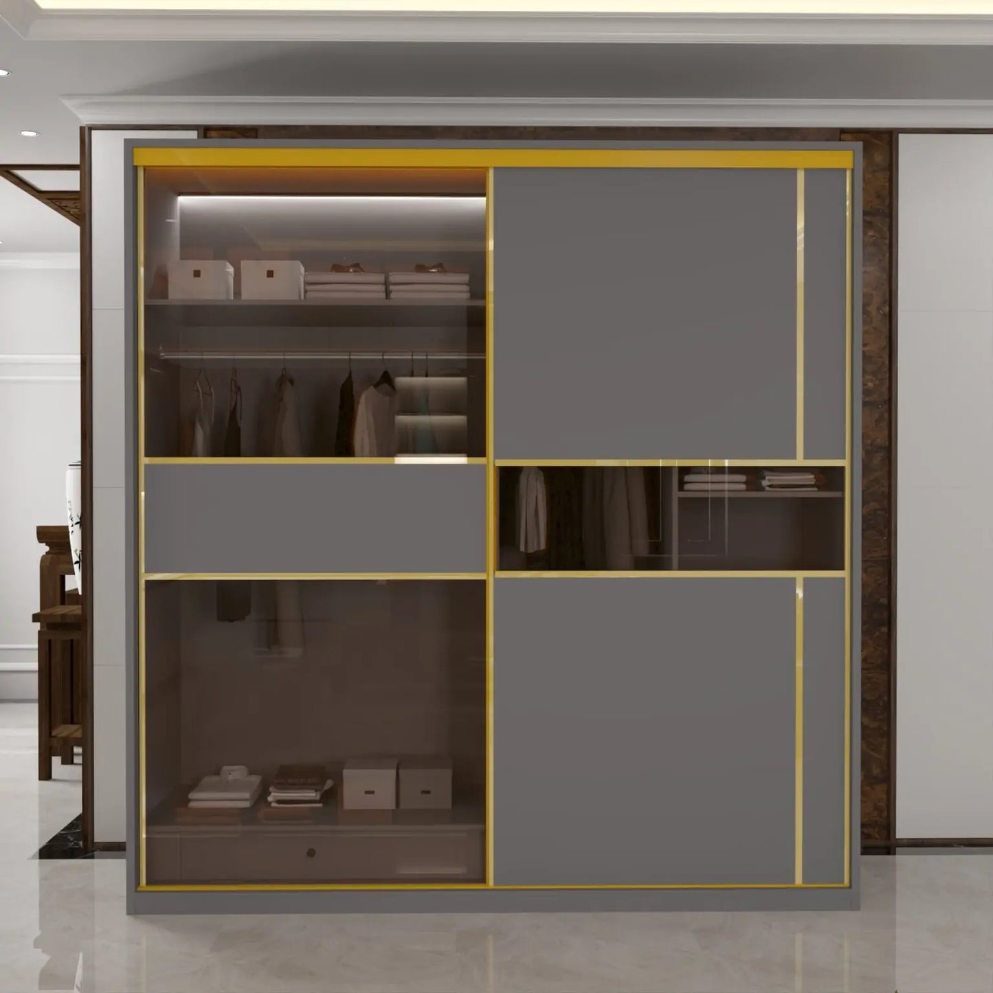 MDF Glass Sliding Door Wardrobe