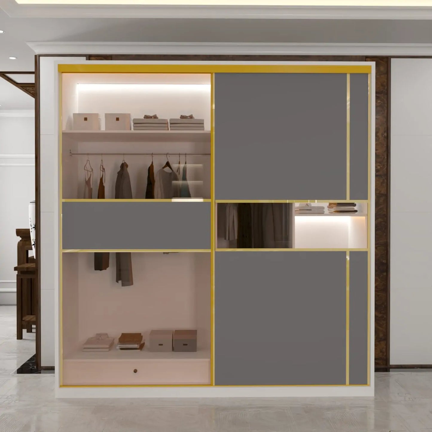 MDF Glass Sliding Door Wardrobe