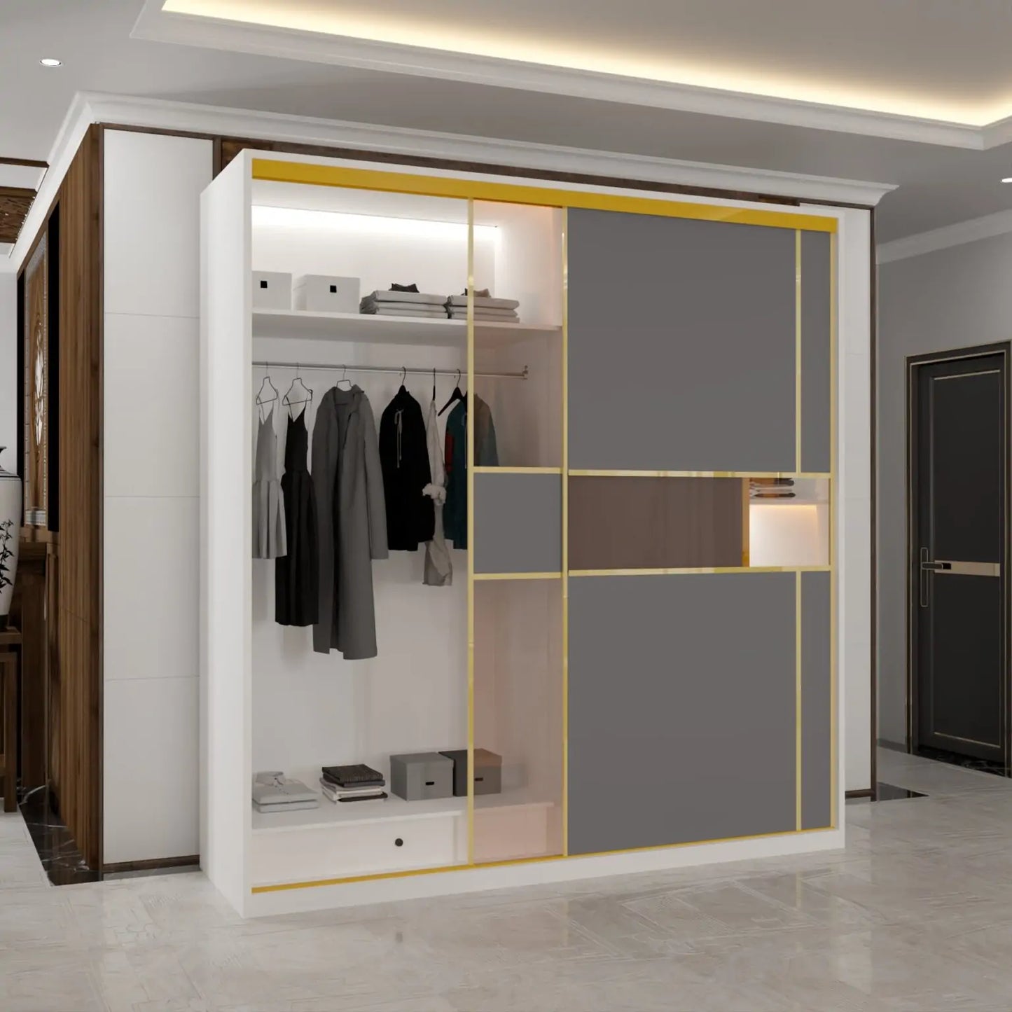 MDF Glass Sliding Door Wardrobe