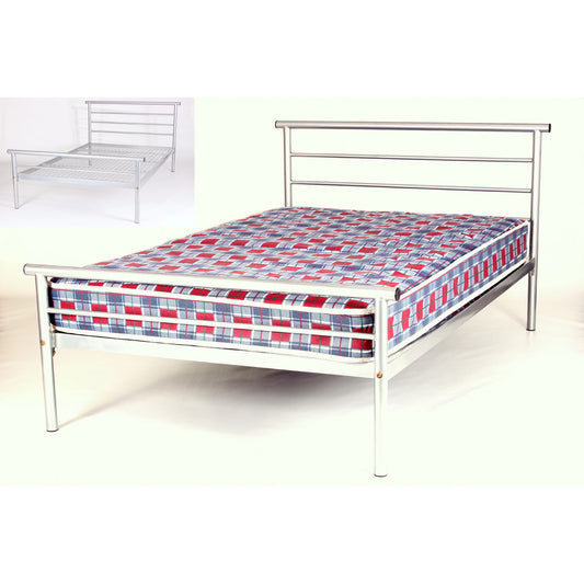 Hercules Contract Metal Bed - Silver - Single, 4 Foot, Double Size