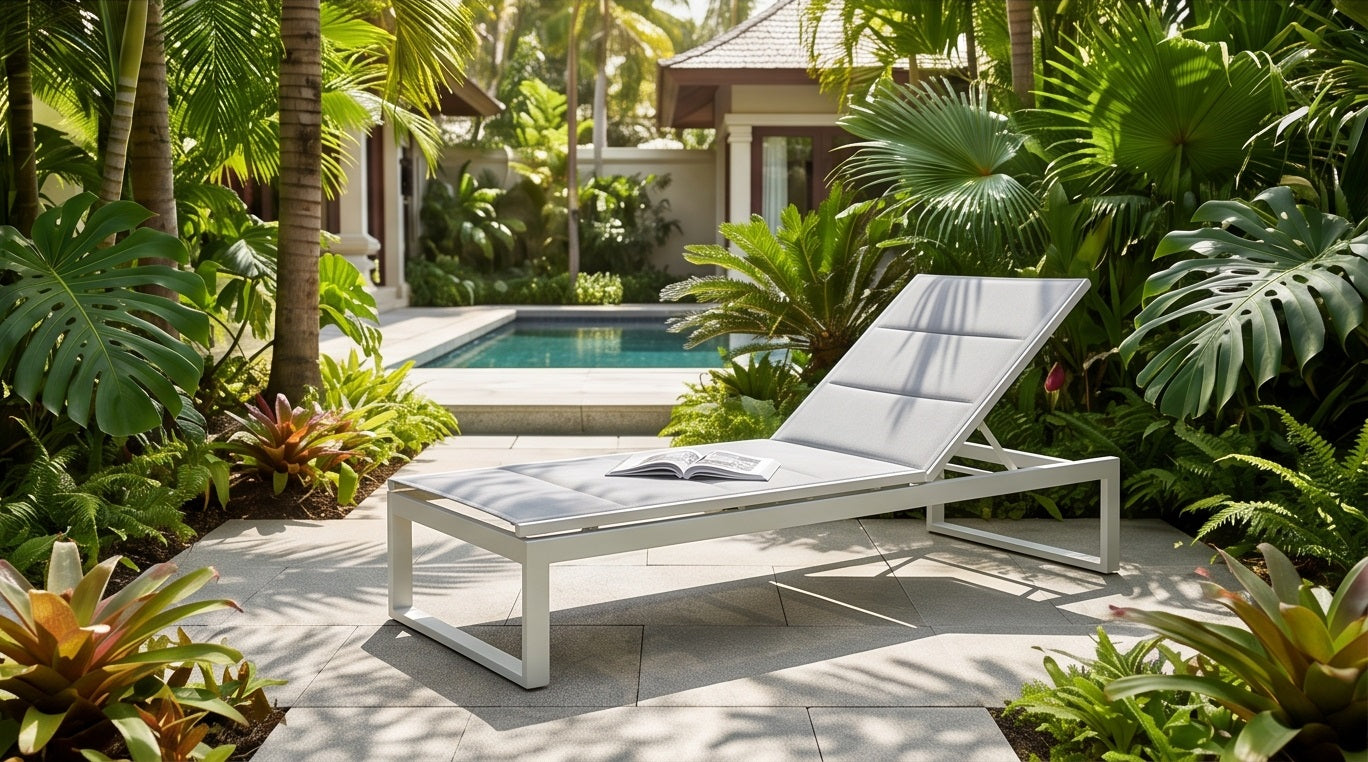 Outdoor Sun Lounger with Adjustable Recline – Matt White