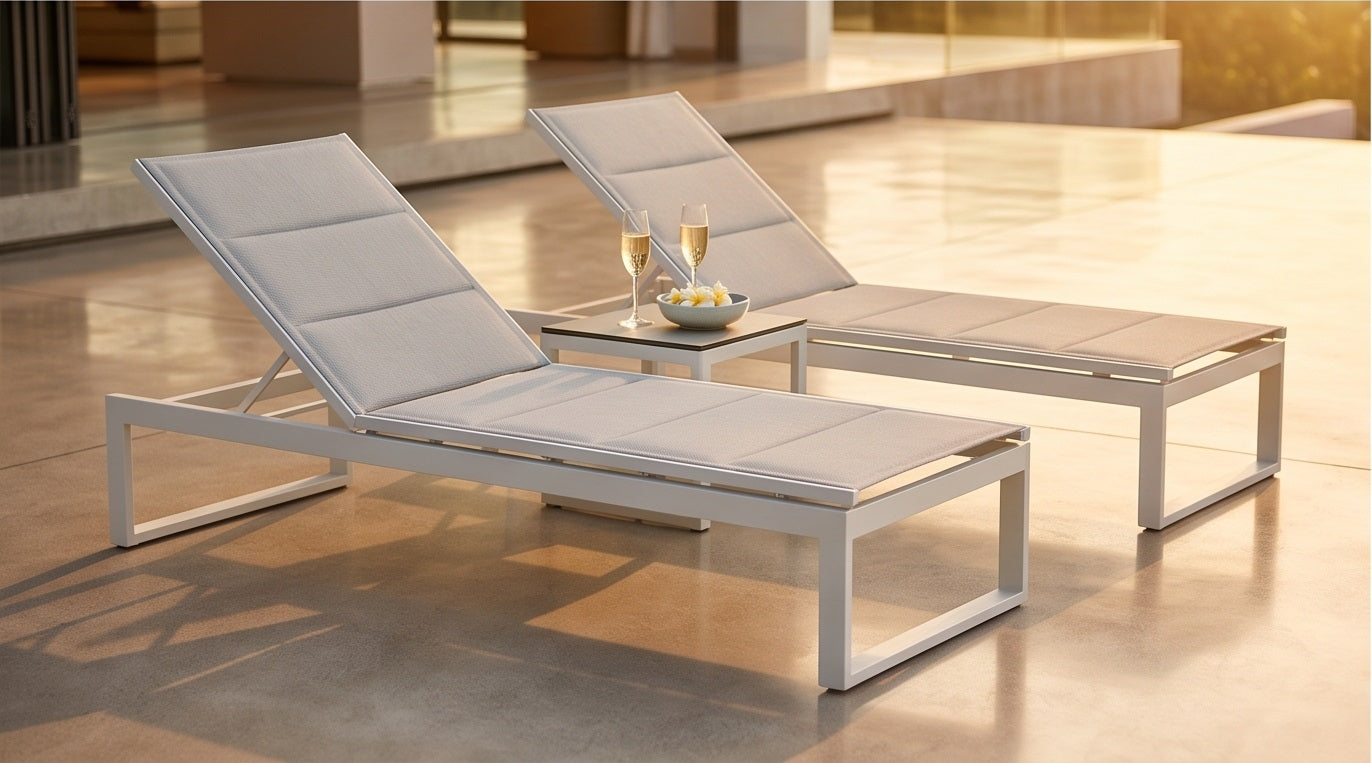 Outdoor Sun Lounger with Adjustable Recline – Matt White