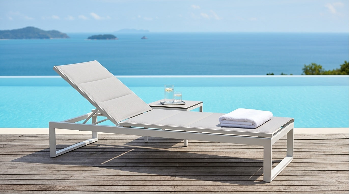 Outdoor Sun Lounger with Adjustable Recline – Matt White