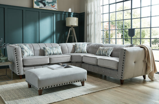 Infinity Grey Tufted Corner Sofa Collection with Stud Detailing