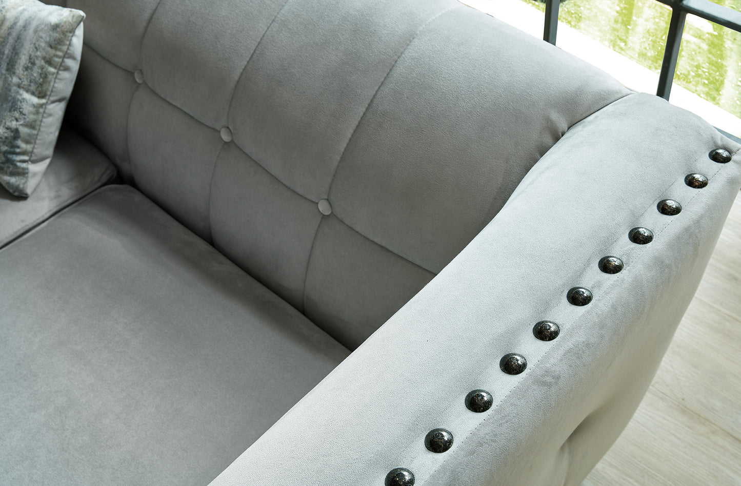 Infinity Grey Tufted Corner Sofa Collection with Stud Detailing