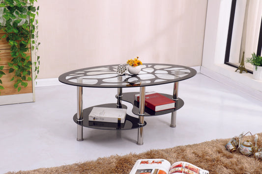 Merito Black Border Tempered Glass Coffee Table with Shelf
