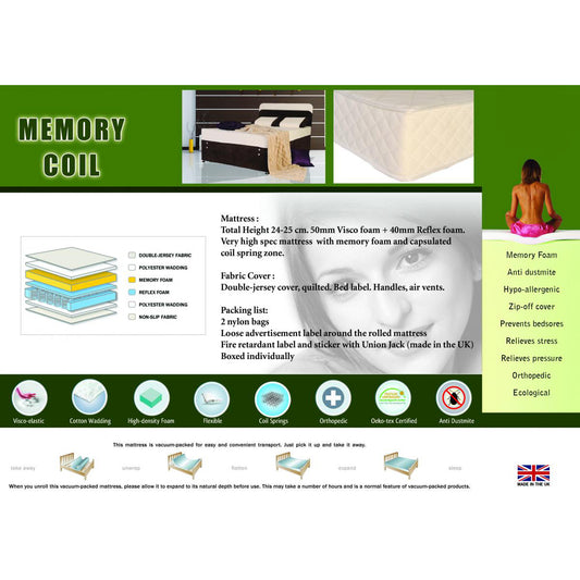 Memory Coil Mattress - Single, 4 Foot, Double, King Size