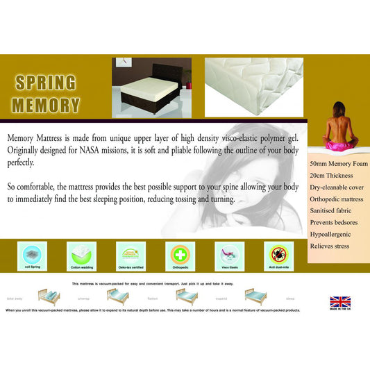 Memory Spring Mattress - Single, 4 Foot, Double, King Size