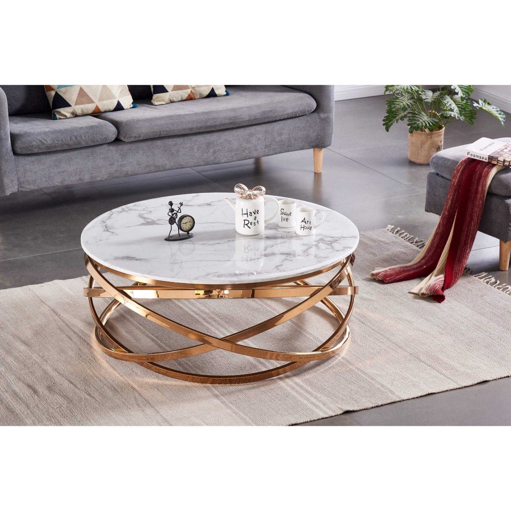 Unqe Nabraska Round Marble Coffee Table with Gold Frame – TAZ Store