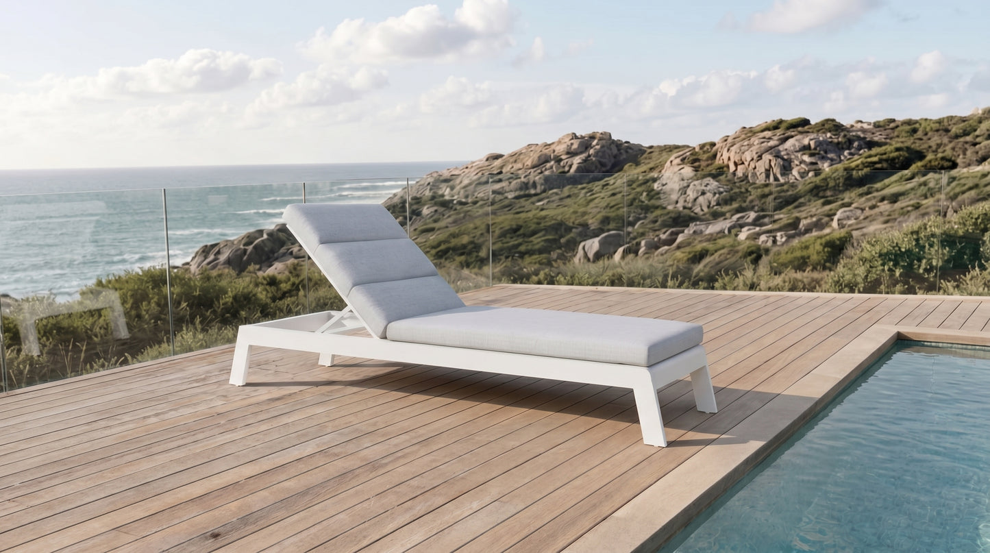 Outdoor Sun Lounger with Adjustable Recline – Matt White