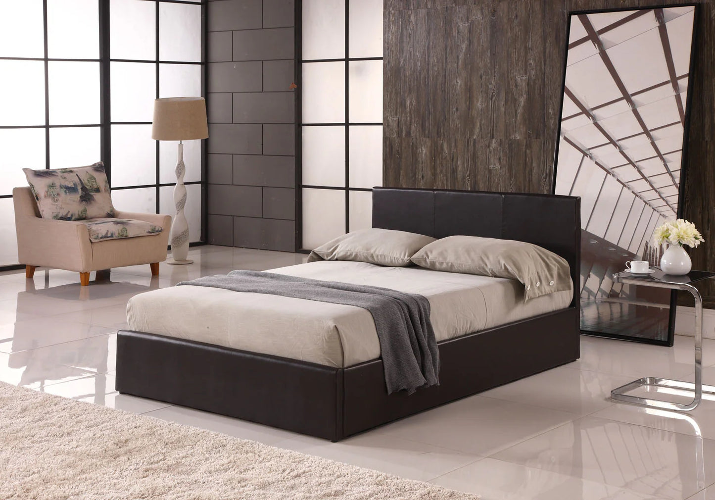 Bilancio Ottoman Storage Faux Leather Bed Frames