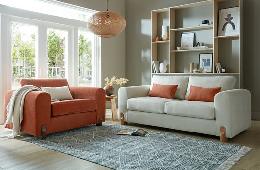 Prague 3-Seater Sofa & Snuggle Chair & Sofa bed - Neutral & Terracotta Set