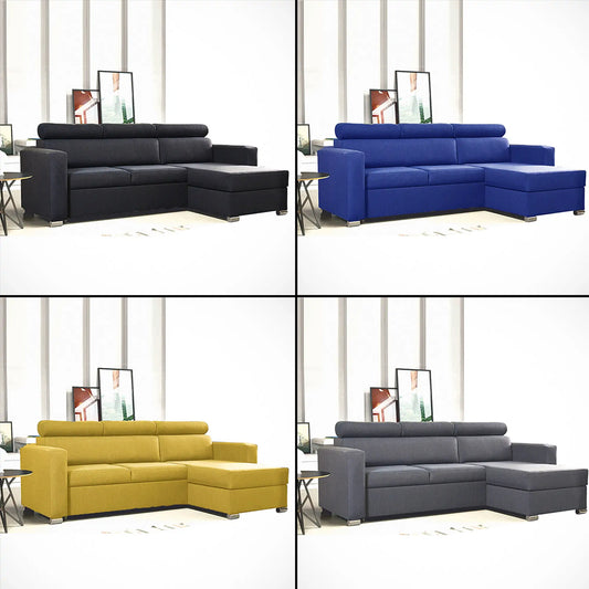 Hugo Corner L-Shape Sofa Bed - Black, Blue, Grey, yellow