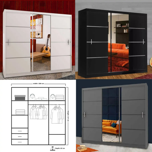 Vision Wardrobe - Black, Gray, White - 250cm