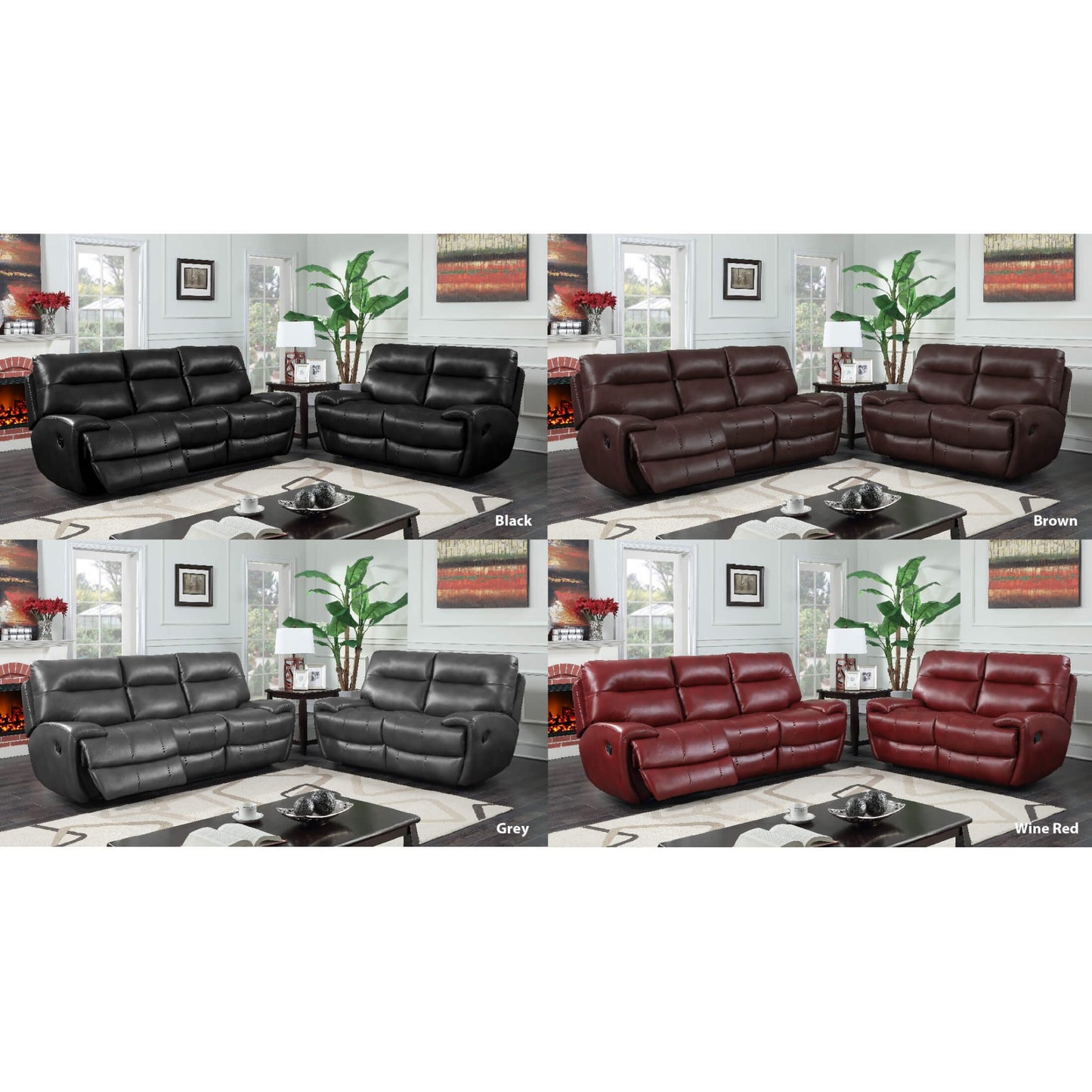 Bailey Recliner Leather Gel & PU - 2 or 3 Seater - Black, Grey, Tan, Wine Red