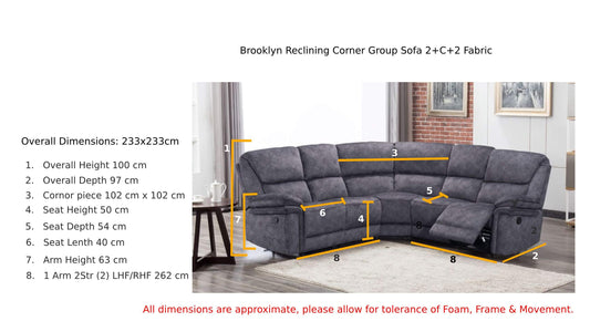 Milano Charcoal L-Shape Recliner Sofa - 2+C+2