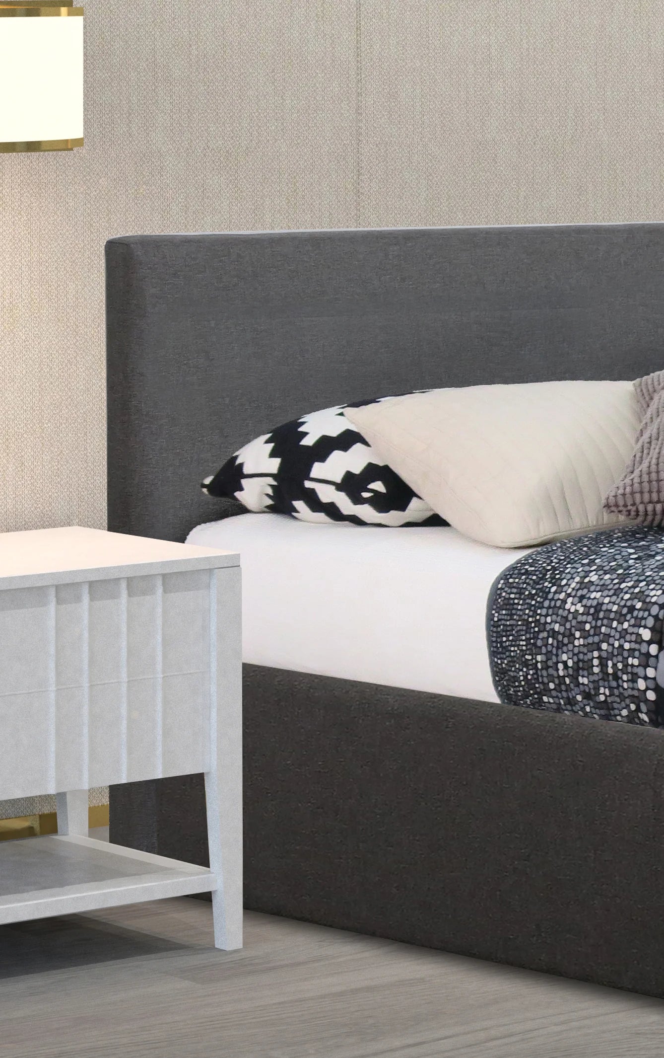 Modernique Bilancio Grey Fabric Ottoman Storage Bed