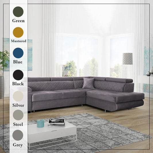 LAGUNA CORNER SOFA - Black, Blue, Green, Grey, Mustard, Silver, Steel