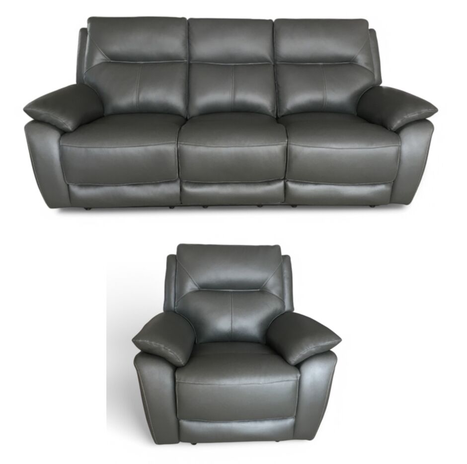 Rimini Leather Recliner Sofa Set - 3 Seater, 1 Armchair - Dark Grey