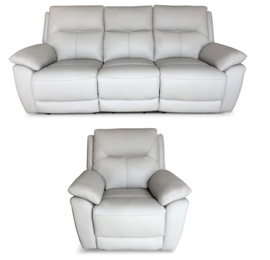 Rimini Leather Recliner Sofa Set - 3 Seater, 2 Seater - Putty