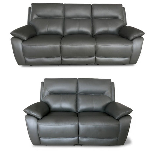 Rimini Leather Recliner Sofa Set - 3 Seater, 2 Seater - Dark Grey