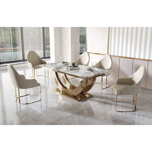 Midas Cream PU Dining Chairs with Gold Stainless Steel Legs