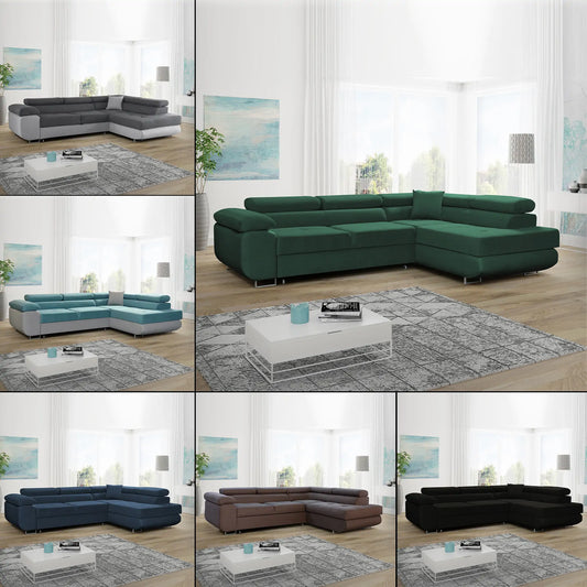 LIDO Corner Sofa Bed - Black, Blue, Brown, Green, Grey, Sky Blue