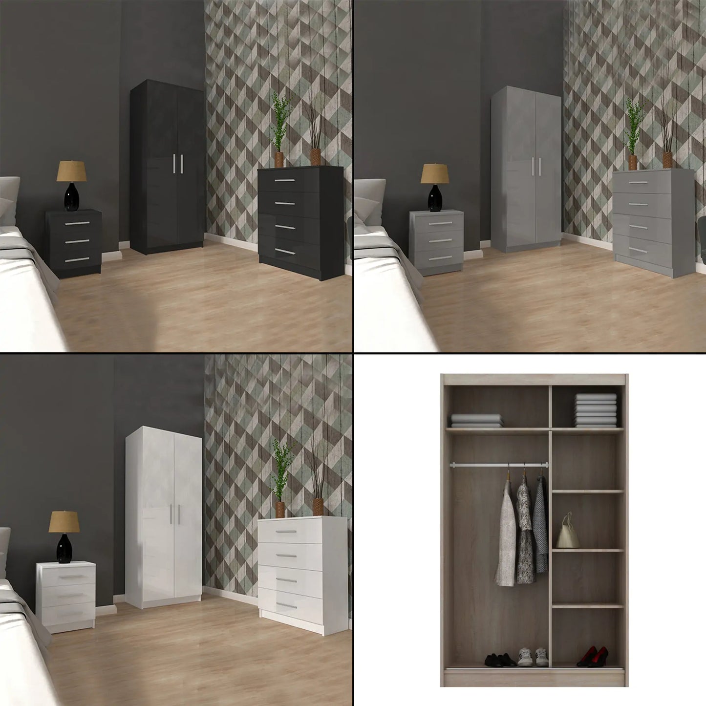 Bobby High Gloss Set - Black, White, Oak - 120cm