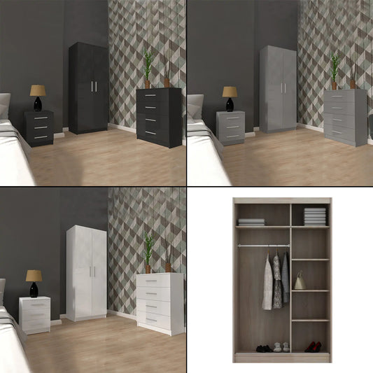 Bobby High Gloss Set - Black, White, Oak - 120cm