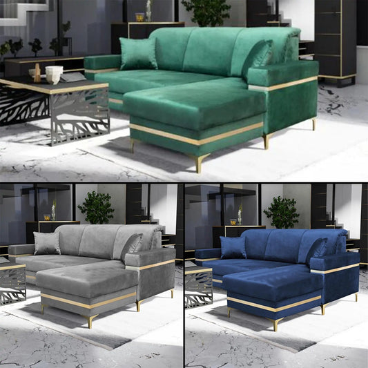 Florence Grey Gold Corner Sofa Bed - Black/Gold, Green&Gold, Grey&Gold, Blue/gold